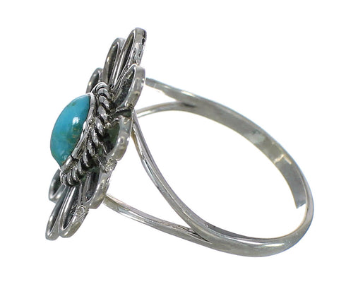 Silver And Turquoise Flower Ring Size 8-1/4 YX90437